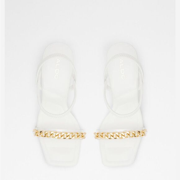 ALDO White Strappy Heels with Gold Chain Detail & Sculpted Mirror Heel – Size 7 - Picture 3 of 7